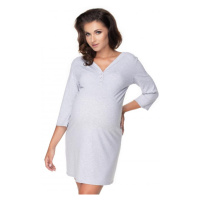Těhotenská a kojící noční košile na krmení s knoflíky na hrudi a 3/4 rukávy ve světle šedé barvě