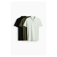 H & M - Tričko's límečkem Slim Fit 3 kusy - zelená