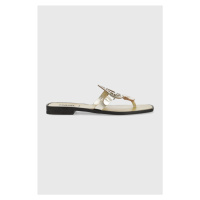 Kožené žabky Karl Lagerfeld SKOOT dámské, zlatá barva, na plochém podpatku, KL80408M