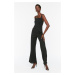 Trendyol Black Strap Detailed Square Collar, Crepe Knitted Jumpsuit