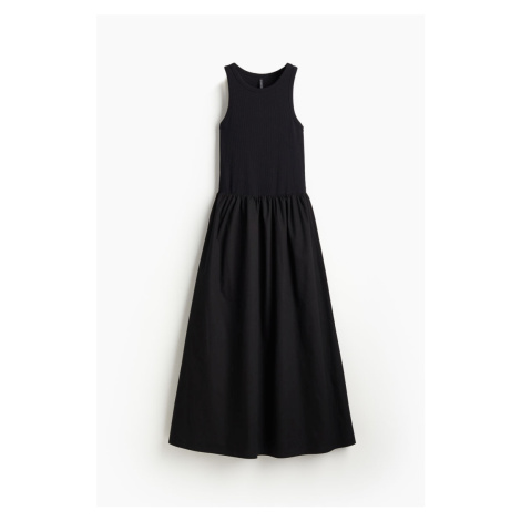 H & M - Šaty z žebrovaného žerzeje's popelínovou sukní - černá H&M