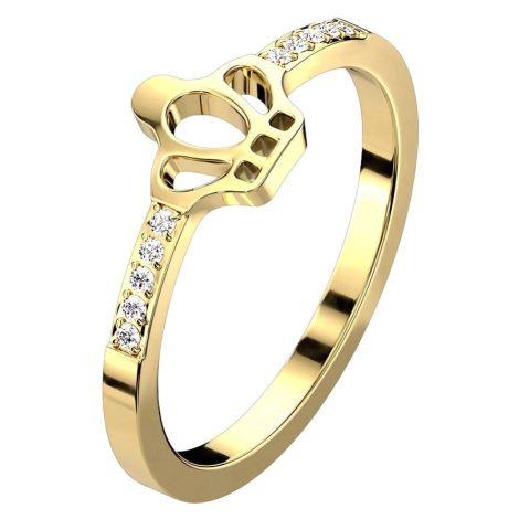 Prsten z oceli 316L zlato - korunka, čirý zirkon, úzká ramena Šperky eshop