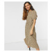 ASOS DESIGN Petite midi tiered smock in camel and black check-Brown
