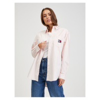 Světle růžová dámská oversize košile Tommy Jeans Badge Boyfriend - Dámské