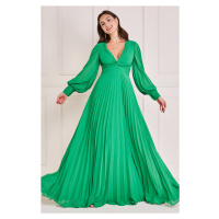 Zelené plisované šaty s dlouhými rukávy