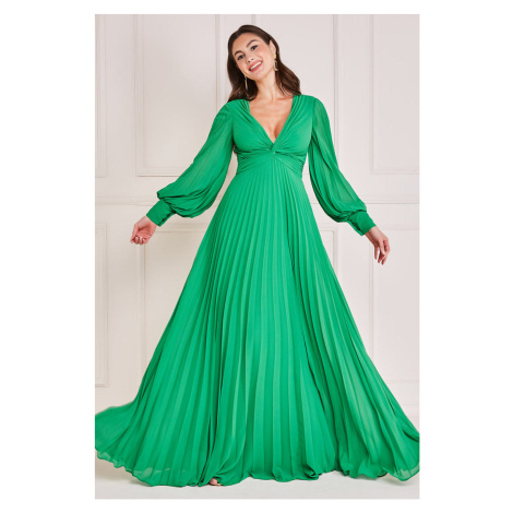 Zelené plisované šaty s dlouhými rukávy