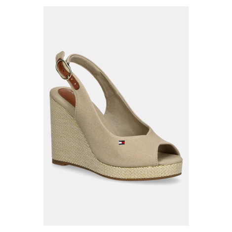 Sandály Tommy Hilfiger FLAG HIGH WEDGE ESPAD SLINGBACK béžová barva, FW0FW08597