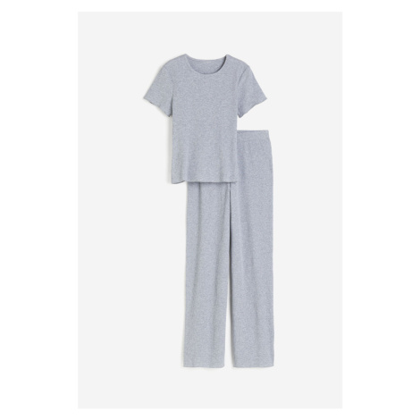 H & M - Žebrovaný pyžamový vršek a kalhoty - šedá H&M