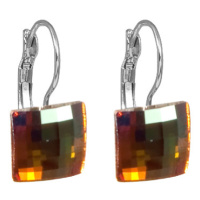 Náušnice se Swarovski Elements diskočtverec Smoked Topaz 10 mm