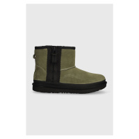 Dětské semišové sněhule UGG KIDS CLASSIC MINI ZIPPER TAPE L zelená barva