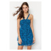 Trendyol modré mini lemované květinový límec detailní tkané šaty