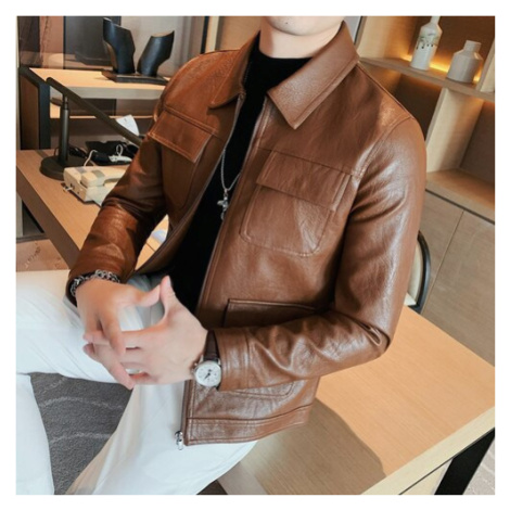Kožená pánská bunda s límečkem a náprsními kapsami JFC FASHION
