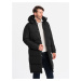 Ombre Men's quilted long jacket with detachable hood - black