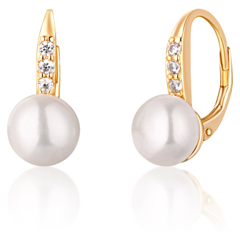 JwL Luxury Pearls Žlutě zlacené náušnice s perlami a zirkony JL0769