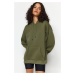 Trendyol Khaki Thick, Fleece Inside Oversize/Wide Fit With a Hooded Basic Knitted Sweatshirt