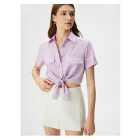 Koton Front Tied Shirt Crop Buttoned Pocket Viscose