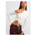 Dilvin 10369 Right Open Shoulder Gathered Sweater-ecru