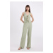 DEFACTO Wide Leg Elastic Waist Basic Plain Crepe Trousers