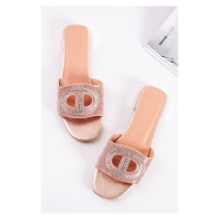 Růžovozlaté nízké pantofle s ozdobnými kamínky Tamy