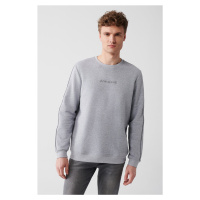 Avva Men's Gray Crew Neck Cotton Reflective Pipe Regular Fit Sweatshirt