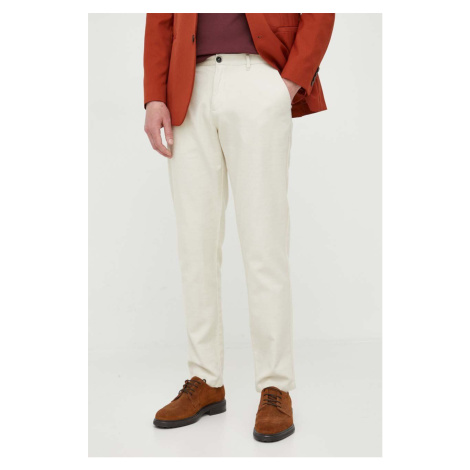 Bavlněné kalhoty Sisley béžová barva, přiléhavé