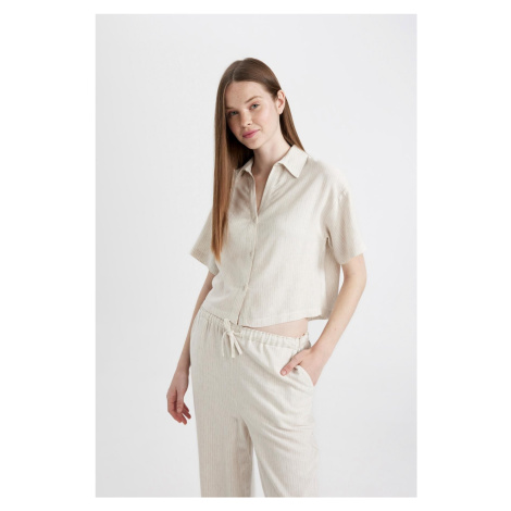 DEFACTO Oversize Fit Pajama Collar Linen Blend Short Sleeve Shirt