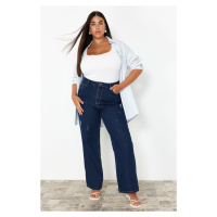 Trendyol Curve Navy Blue High Waist Wide Leg Denim Trousers