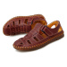 Kožené pánské boty letní uzavřené sandály s pásky a prošíváním