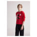 DEFACTO Boy's Crew Neck Atatürk Printed Red Sweatshirt