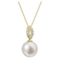 Evolution Group Zlatý 14 karátový náhrdelník s bílou říční perlou a brilianty 92PB00040