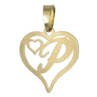 Přívěšek srdce s písmenem P ze žlutého zlata ZZ0438FF + dárek zdarma