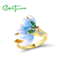 Stříbrný prsten modrá květina s zelenými kamíniky FanTurra
