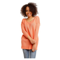 Oranžový širší svetr s rozparky po bocích pro dámy