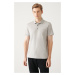 Avva Men's Gray 100% Cotton Knitted Regular Fit 3 Snaps Polo Neck T-shirt