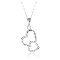 Stříbrný 925 náhrdelník, dvě propojené kontury srdcí, nastavitelný