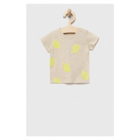 Bavlněné dětské tričko United Colors of Benetton béžová barva, s potiskem