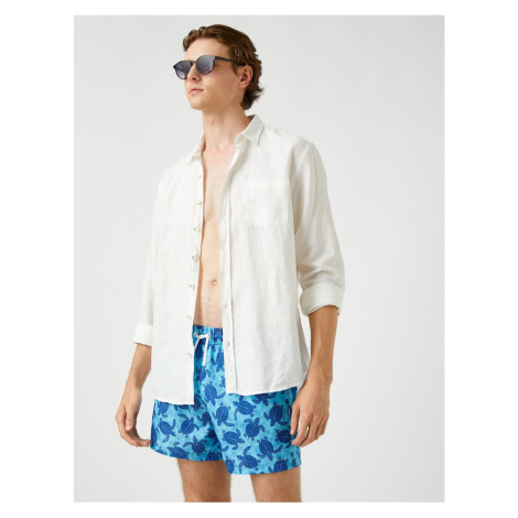 Koton Swimsuit Shorts Turtle Printed, Pockets, Tie Waist