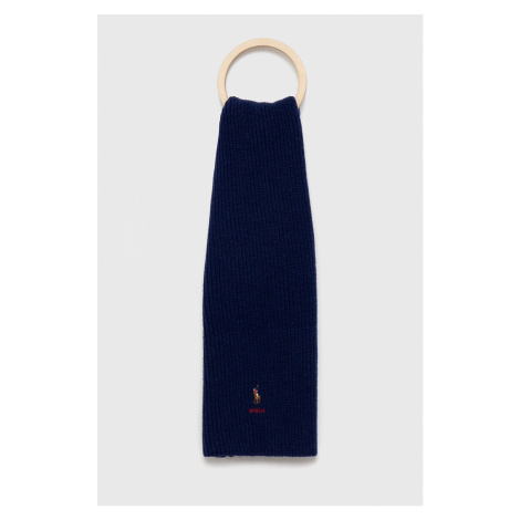 Šátek z vlněné směsi Polo Ralph Lauren tmavomodrá barva, hladký