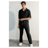 Trendyol Limited Edition Black Relaxed Cut/Wide Leg Textured Hidden Cord Sweatpants