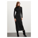 GRIMELANGE Sapphire Women's Turtleneck Long Sleeve Slim Fit Maxi Black Dres