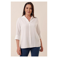 By Saygı Polo Neck Brooch Quarter Sleeve Plus Size Blouse