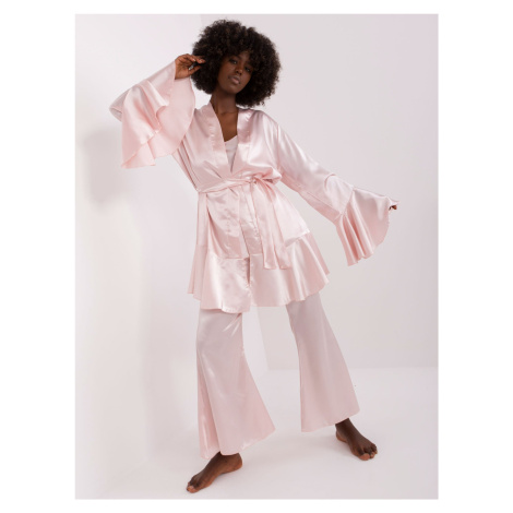 Světle růžové třídílné pyžamo s kalhotami Fashionhunters