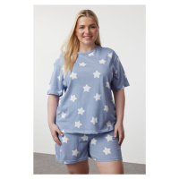 Trendyol Curve Blue Star Printed Knitted Pajama Set