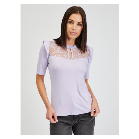 Orsay Světle fialové dámské tričko s krajkou - Dámské