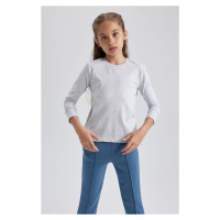 DEFACTO Girl Gray Crew Neck Combed Cotton Long Sleeve School T-Shirt