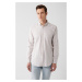 Avva Men's Beige 100% Cotton Oxford Buttoned Collar Striped Regular Fit Shirt