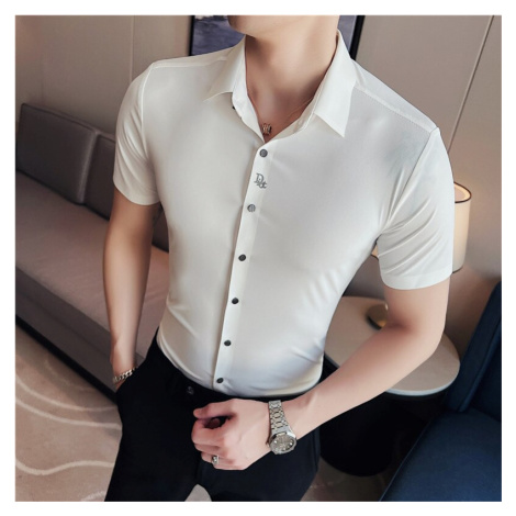 Elastická pánská košile elegantní, krátký rukáv JFC FASHION