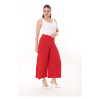 Şans Women's Large Size Red Wide Leg Lycra Sandy Fabric Trousers with Elastic Waist 65n37443
