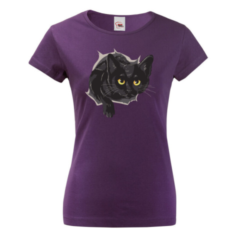 Dámské tričko s černou kočkou - dárek pro milovníky koček BezvaTriko