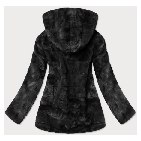Černá dámská bunda - kožíšek s kapucí (BR9742-1) S'WEST